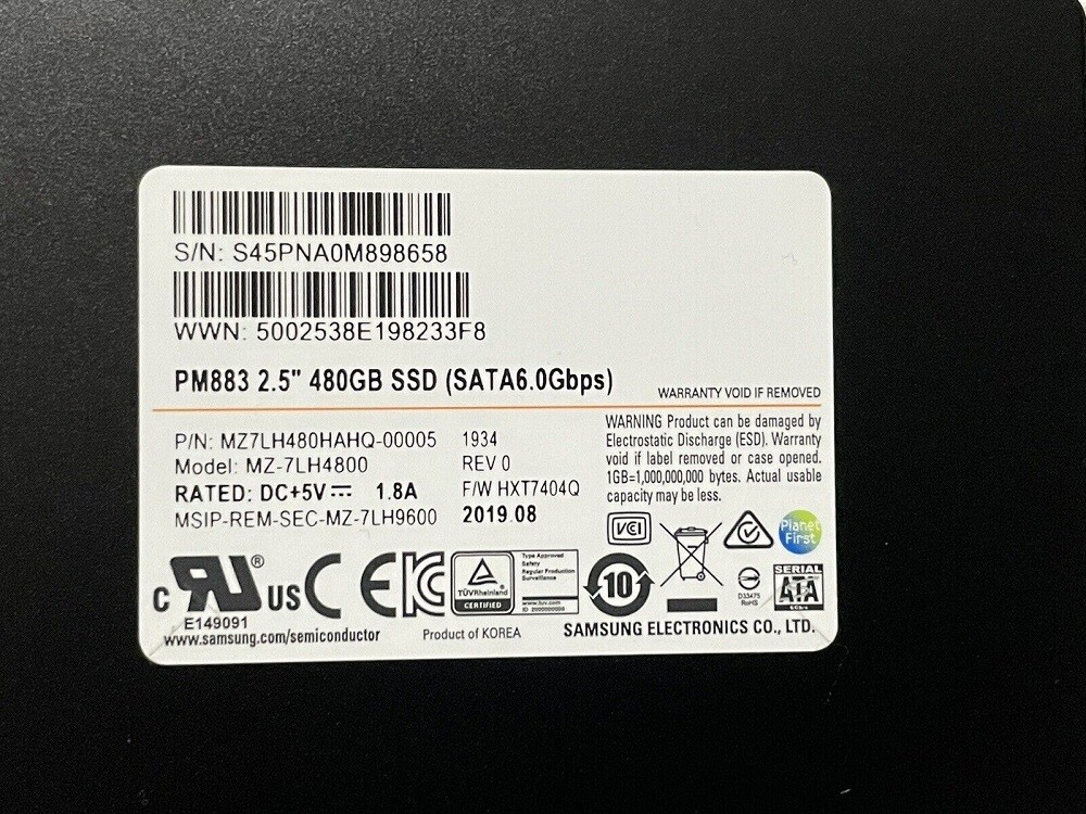 Samsung PM883 480G 480GB SATA 6.0Gbps Enterprise SSD MZ-7LH4800 MZ7LH480HAHQ
