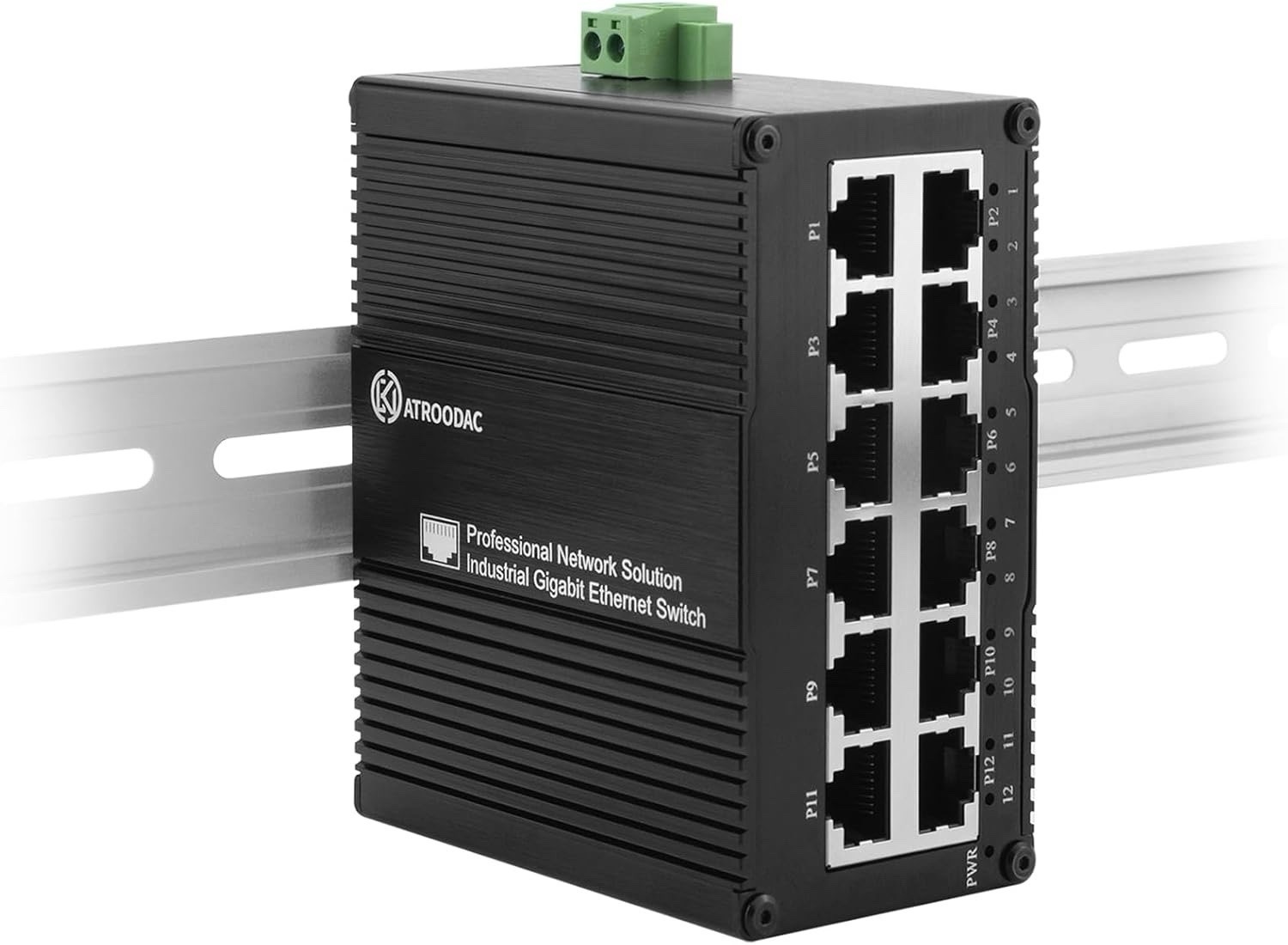 12 Port Gigabit Industrial Ethernet Switch Unmanaged DIN Rail USB-C 5V DC 9-56V