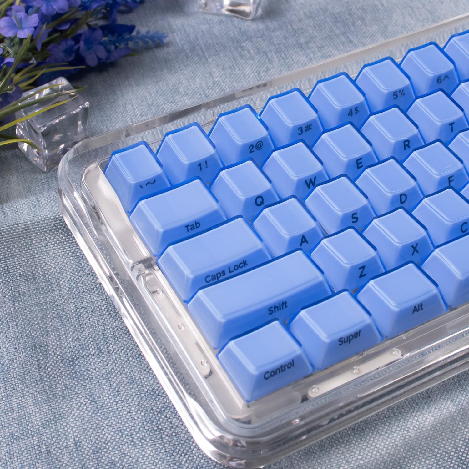 119 PCS Crystal Jelly Keycaps Blue Translucent OEM Profile Fits 75-100 Board