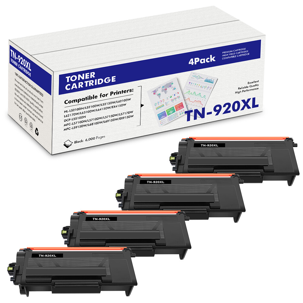 4PK Black TN920XL Toner Compatible With Brother TN920 HL-L5210DN L5210DW L6217DW