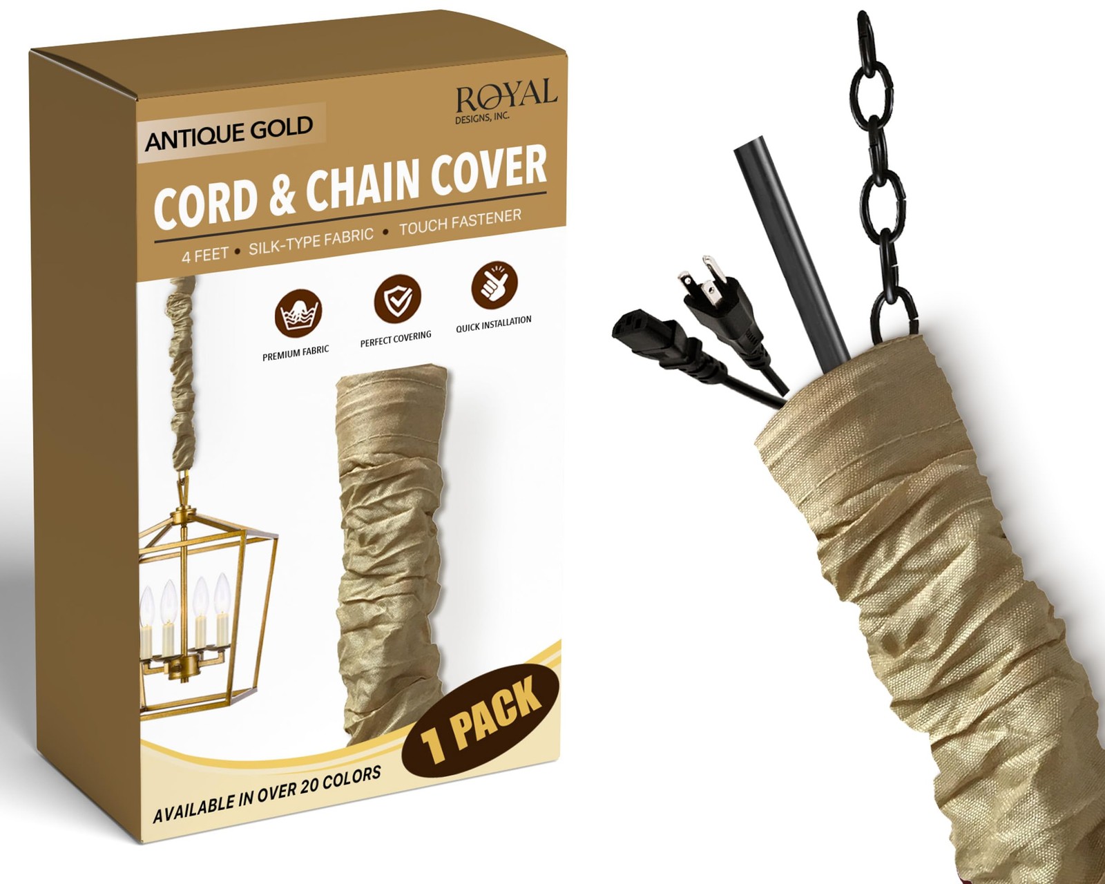 , Inc. CC-11-AGL Antique Gold Cord & Chain Cover- 4 feet- Silk-Fabric Touch F...