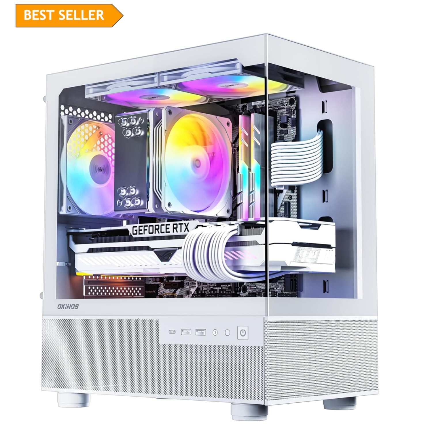 Aqua 3 Micro ATX Case with Tempered Glass & 3 ARGB Fans - White Elegance