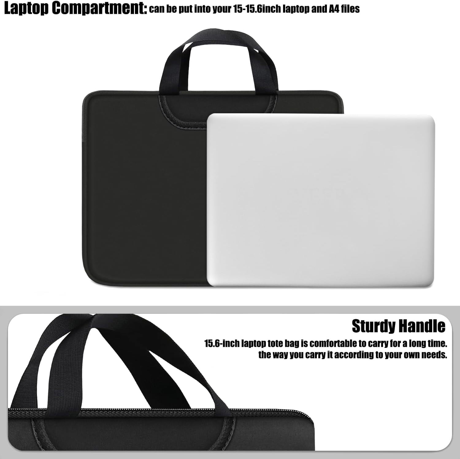 15.6 Inch Laptop Travel Sleeve Lightweight Carry Case With Handle & Pocket Black