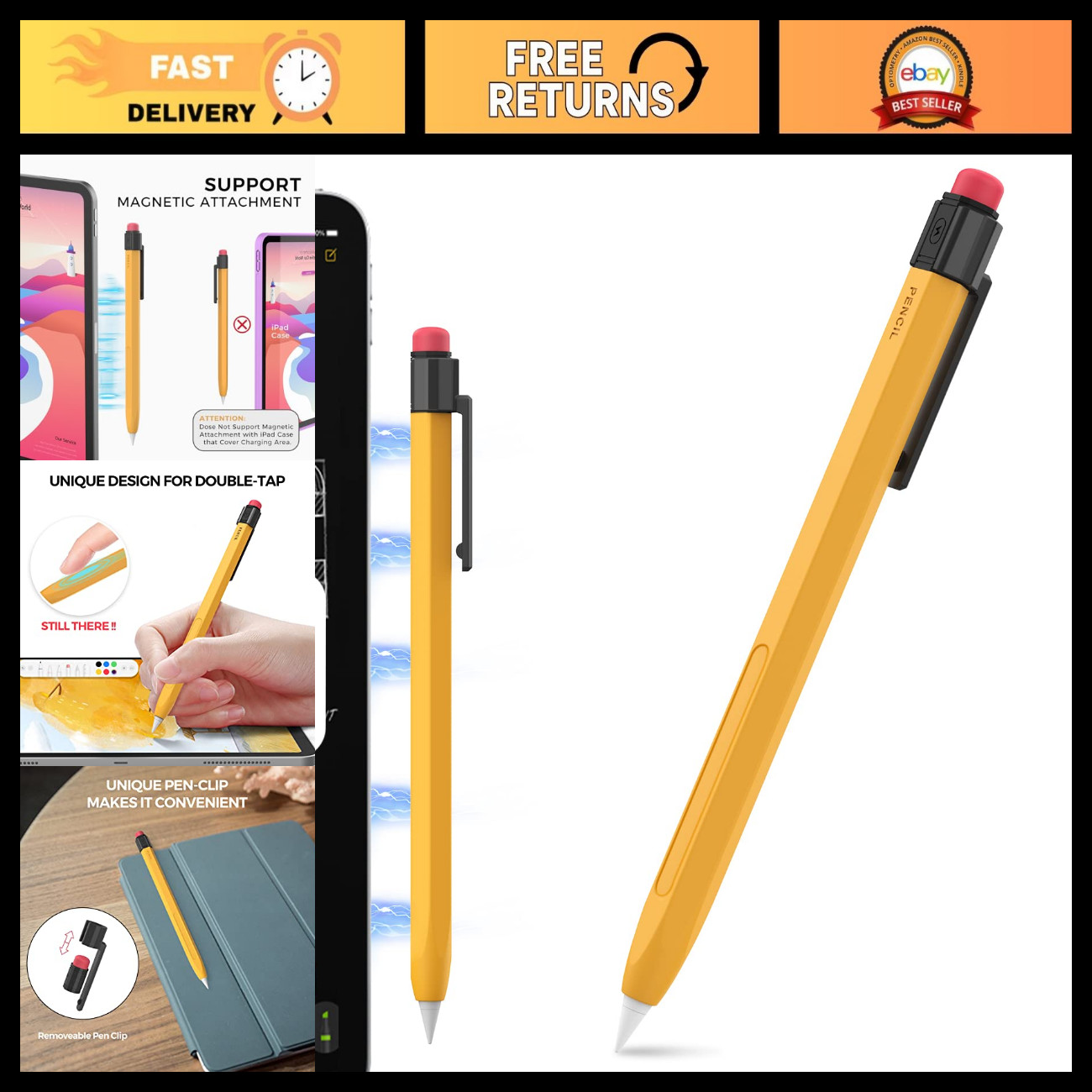 Silicone Pencil Case Sleeve - Protective Cover with Grip & Clip for Apple Pencil