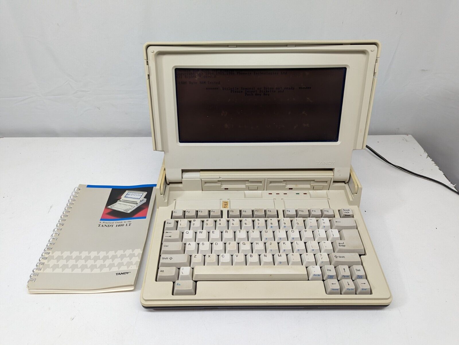 Vintage Tandy 1400 Personal Computer LT w/ Manual, Carrying Case, AC Adapter
