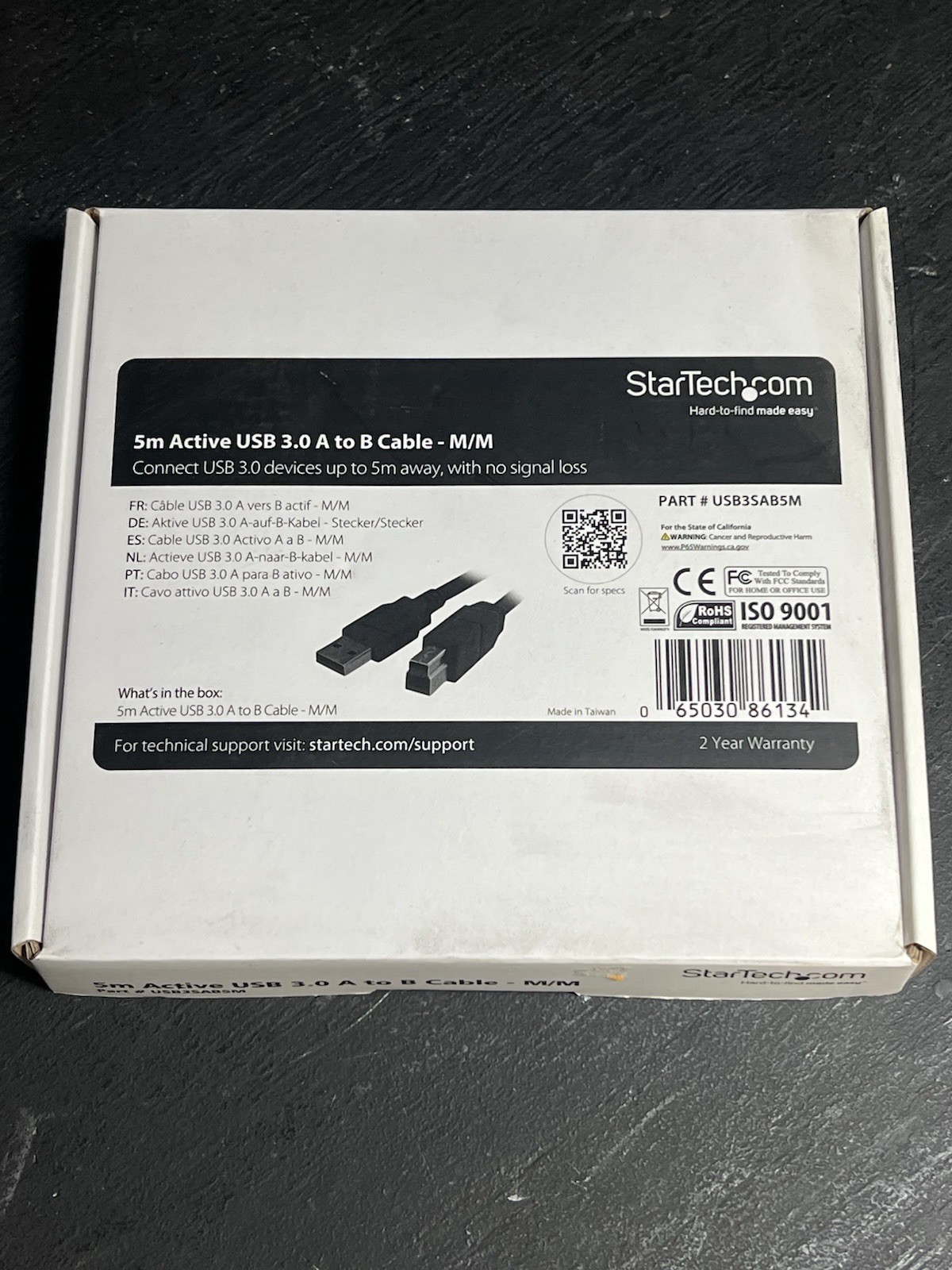 StarTech USB3SAB5M 5m Active USB 3.0 A-to-B Cable — New in Box