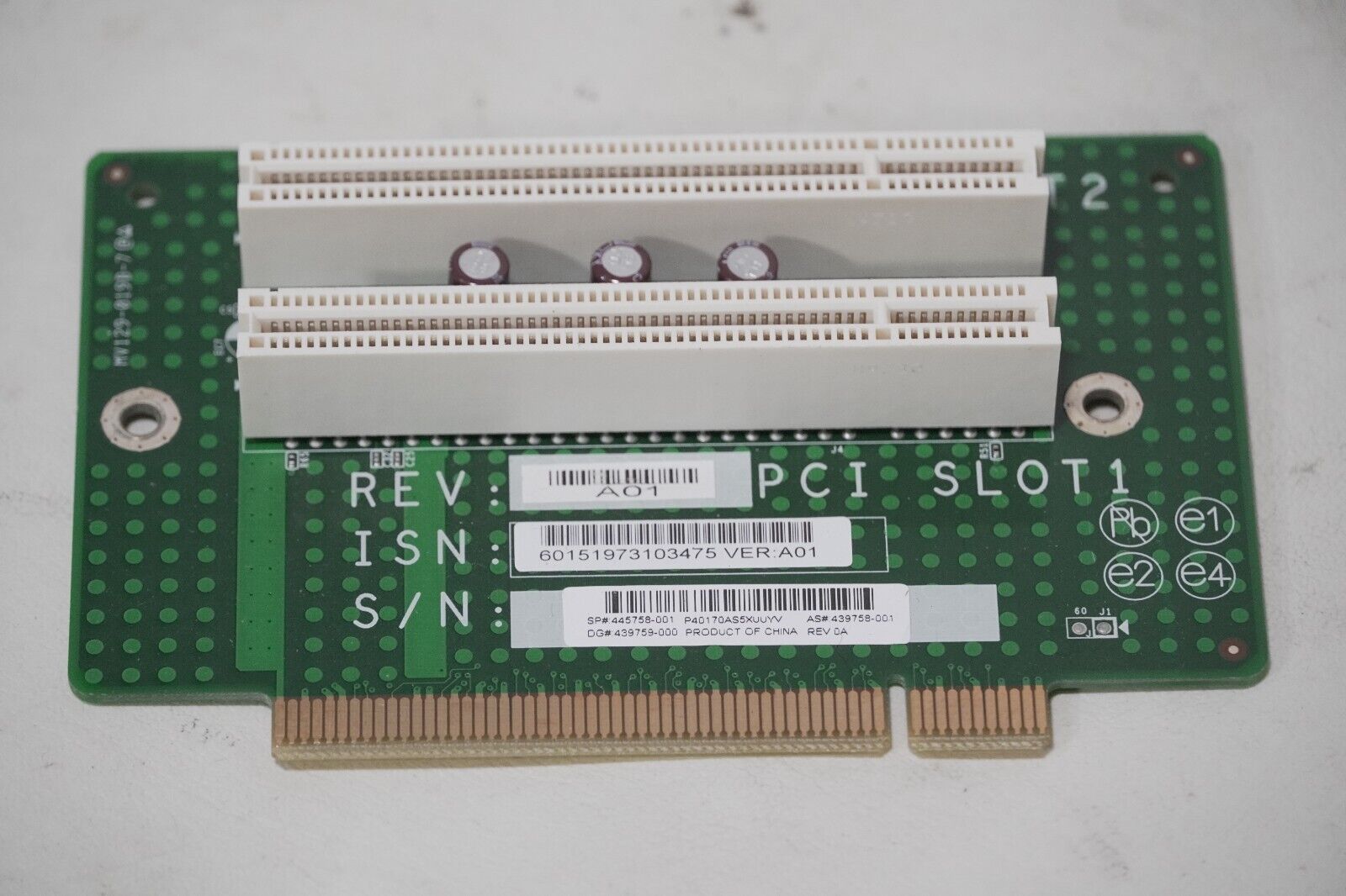 HP rp5700 2-slot desktop PCI riser card, 445758-001, MV129-019B-7