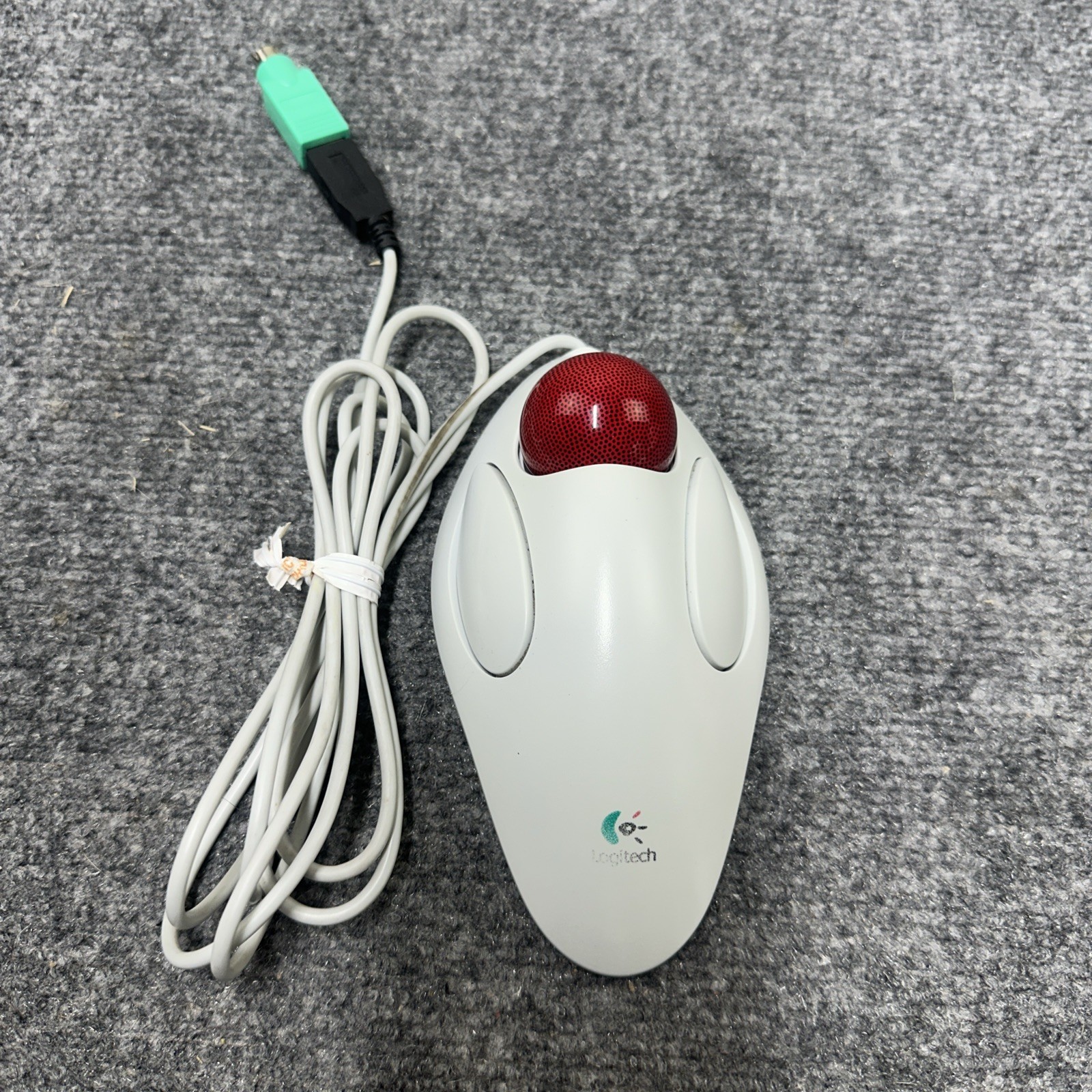 Logitech T-BB14 Trackman Marble Mouse USB Optical Trackball Mouse White - Tested