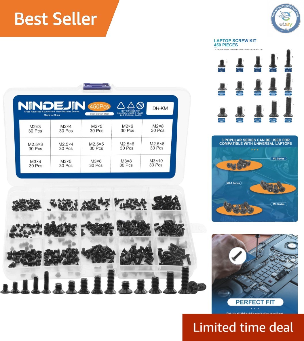 Compact 450PCS Mini Screw Set with Flat Head Phillips for Laptop Maintenance