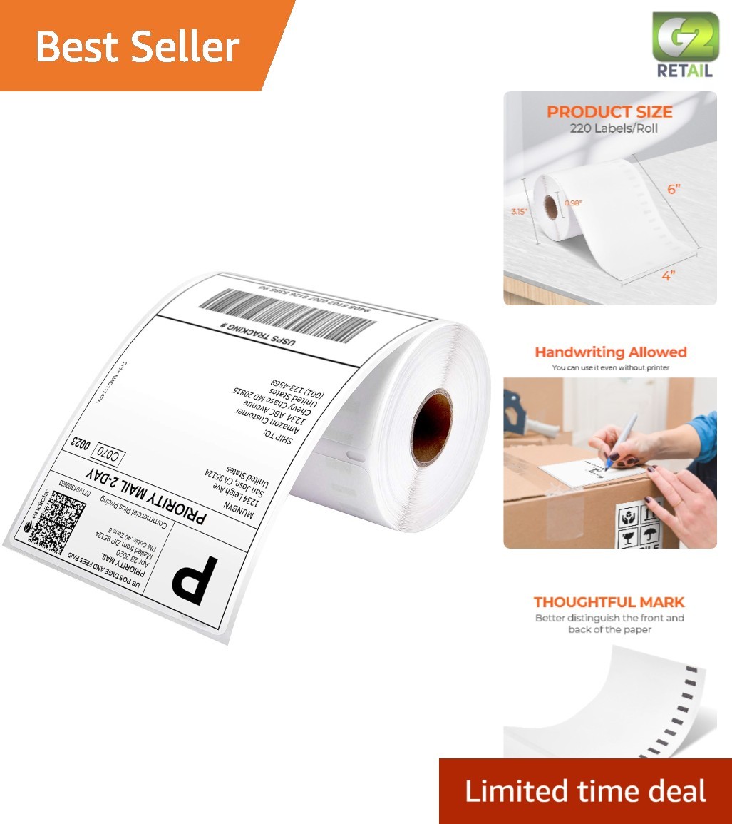 Durable 4x6 Shipping Labels - Ultra-Strong Adhesive, BPA-Free, 220 Sheets/Roll
