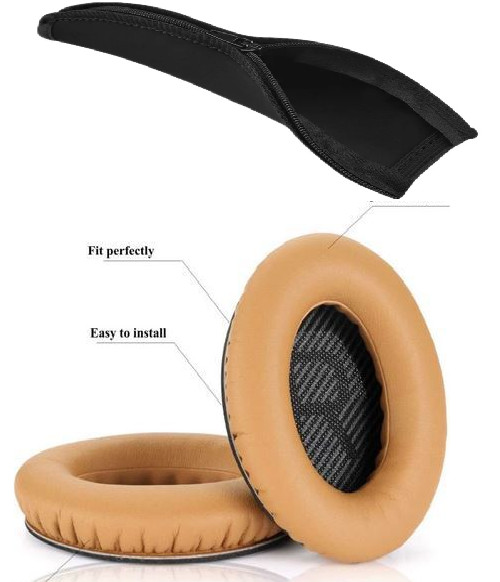 Earpads for Bose QuietComfort QC15 QC25 QC35 QC45 QC35 II AE2 Khaki Headband Set
