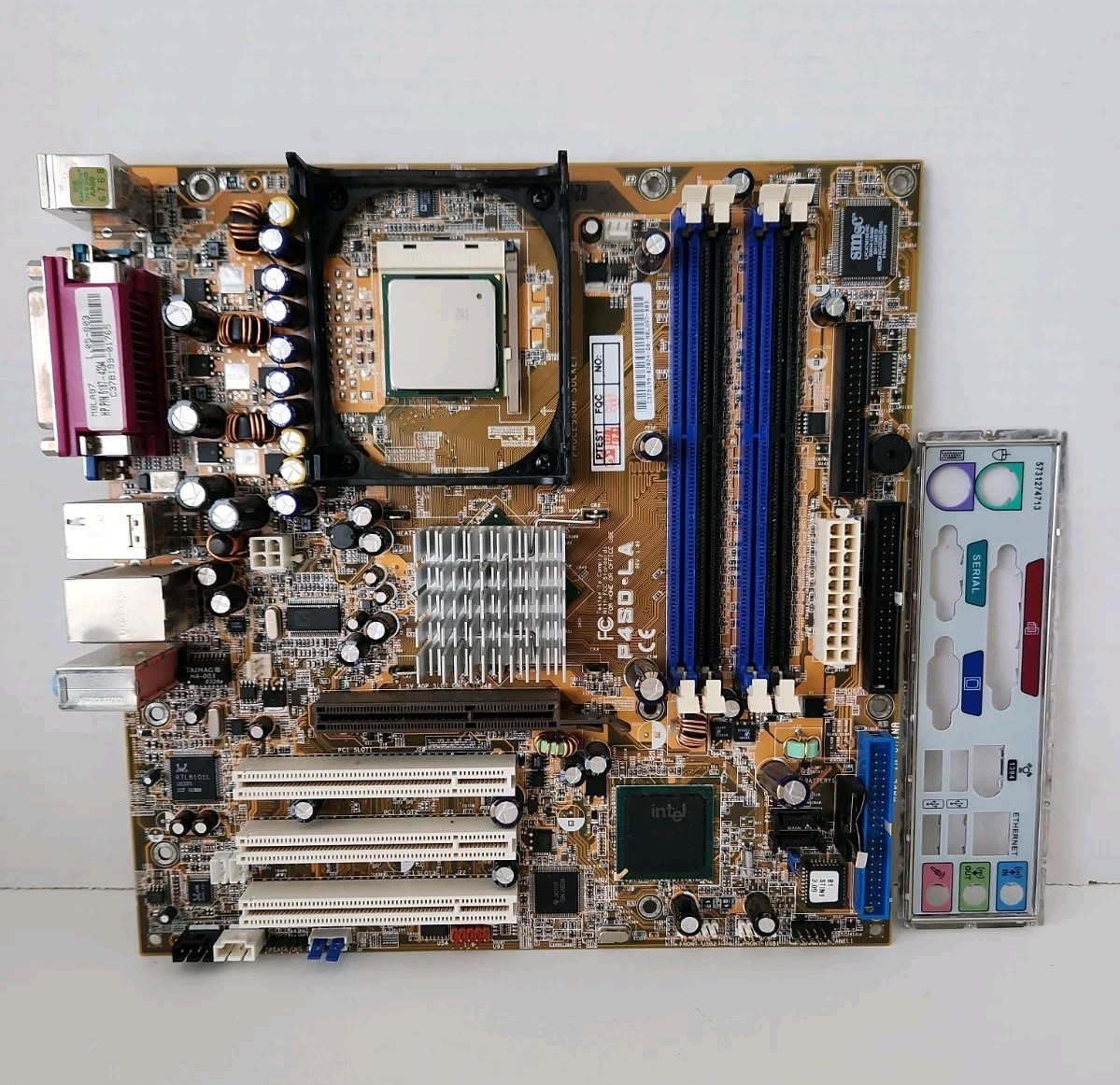 Vintage Asus P4SD-LA Motherboard w/ 2.4ghz Pentium 4 CPU & IO Shield Tested 478
