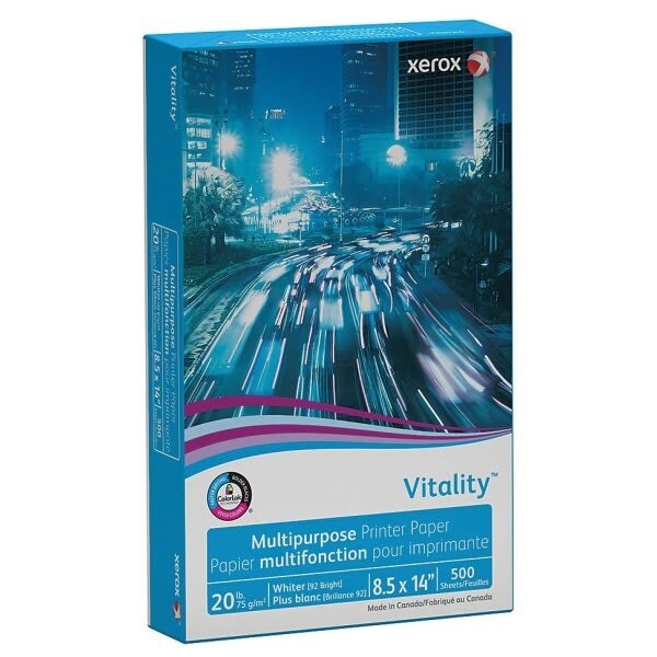 Xerox Vitality 8.5" x 14" Multipurpose Paper, 20 lbs. 92 Brightness 500 Sheets