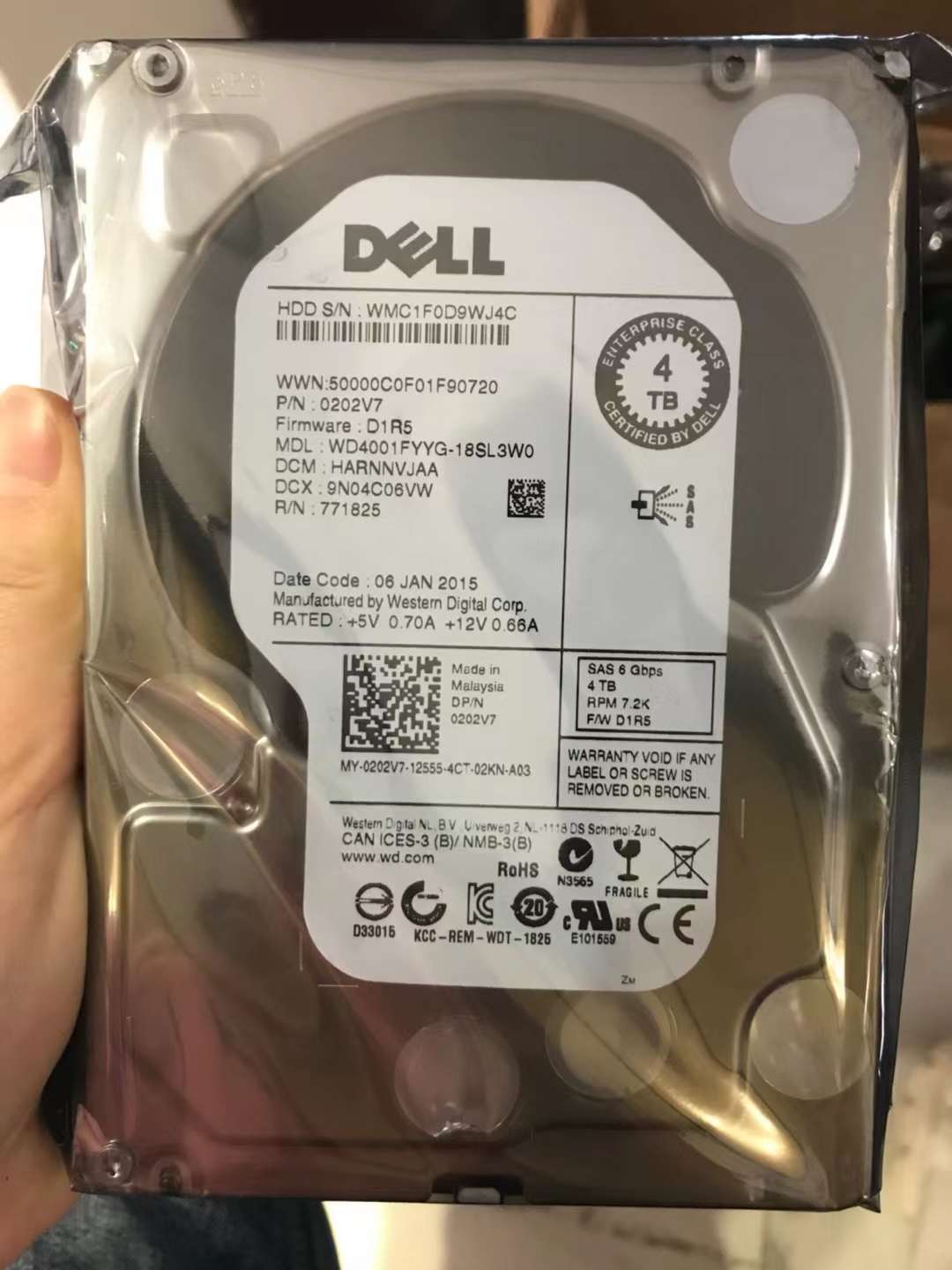 Dell WD4001FYYYG 202V7 3.5-inch 4T SAS 7.2K 6G Server Hard Disk