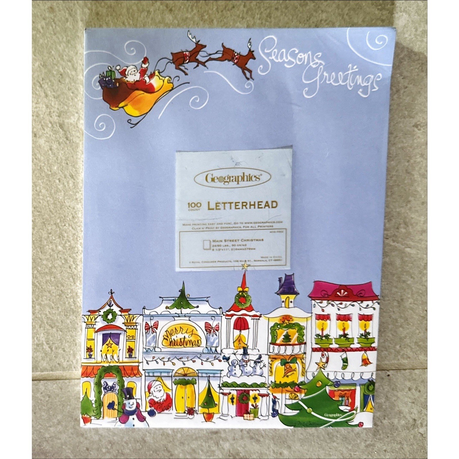 NEW Geographics 47342 Main Street Christmas Letterhead Stationary 100 Count
