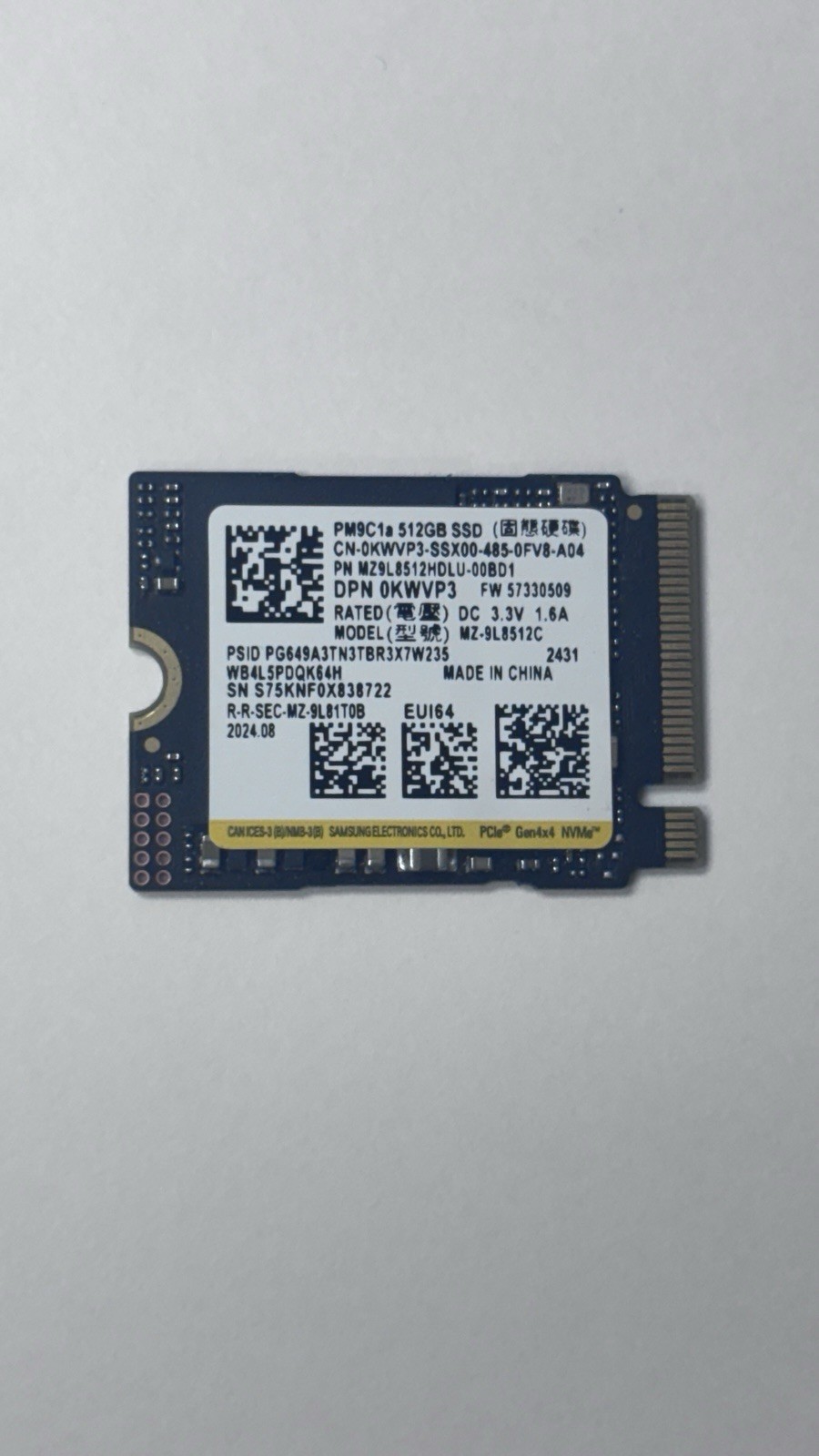 Samsung PM9C1a 512GB M.2 2230 NVMe PCIe Gen4x4 SSD MZ-9L8512C Dell 0KWVP3