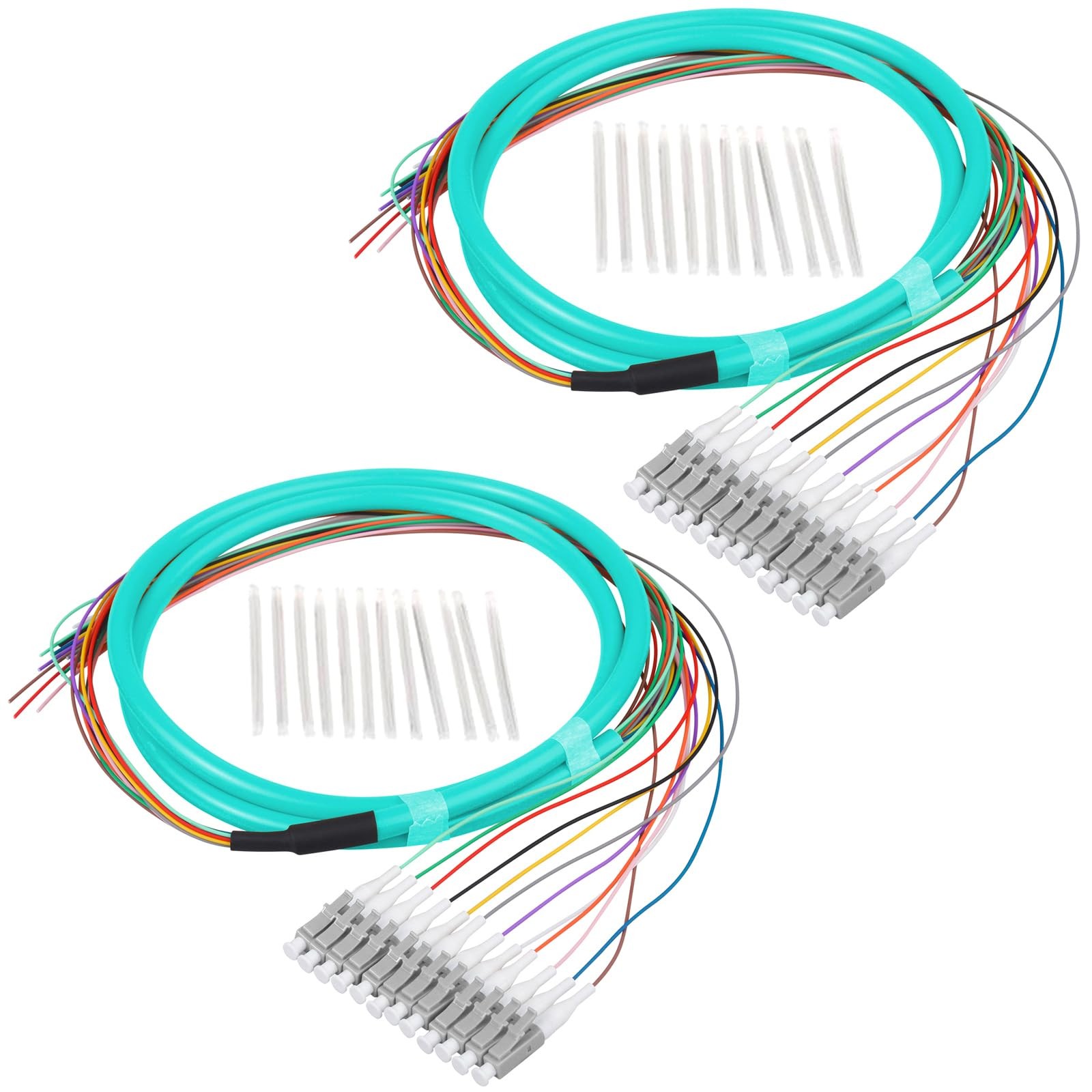 2 PCS LC/OM3 Fiber Optic Pigtail 1.2m 12 Strand Multimode 50/125 Patch Cord