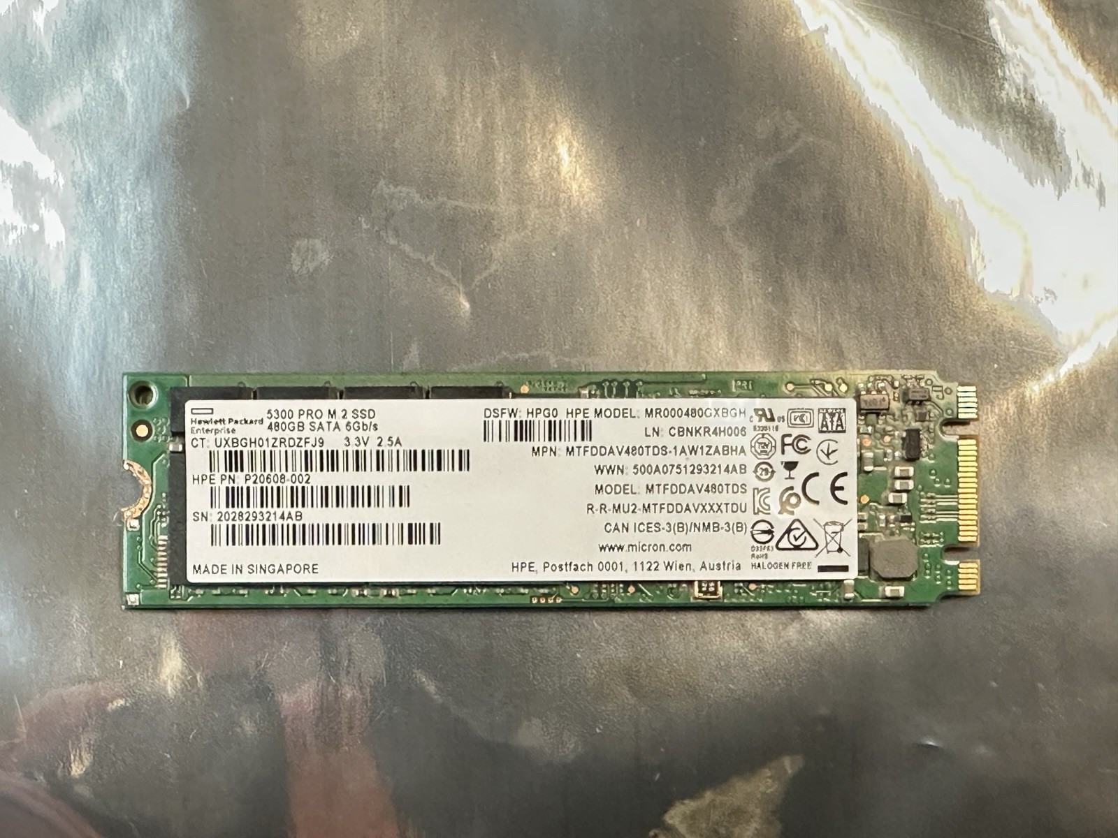 HPE Micron 5300 Pro 480GB M.2 2280 6Gb/s SATA Solid State Drive SSD P20608-002