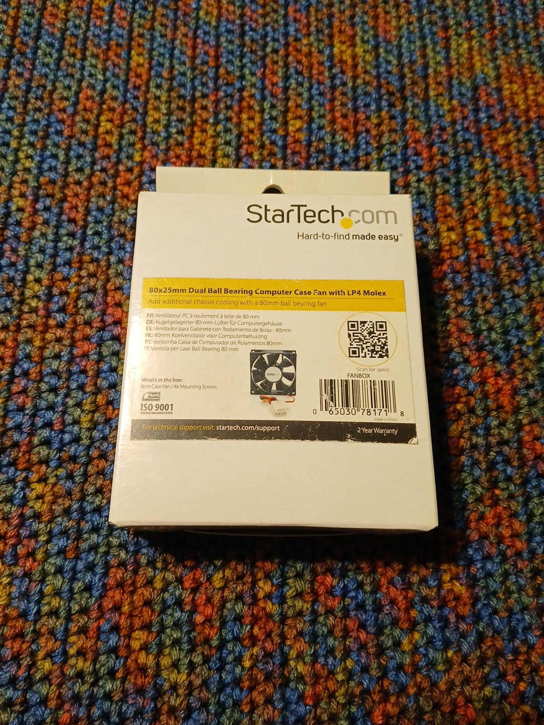 Startech 80x25mm Dual Ball Bearing Quiet Computer Case Fan with LP4 Molex