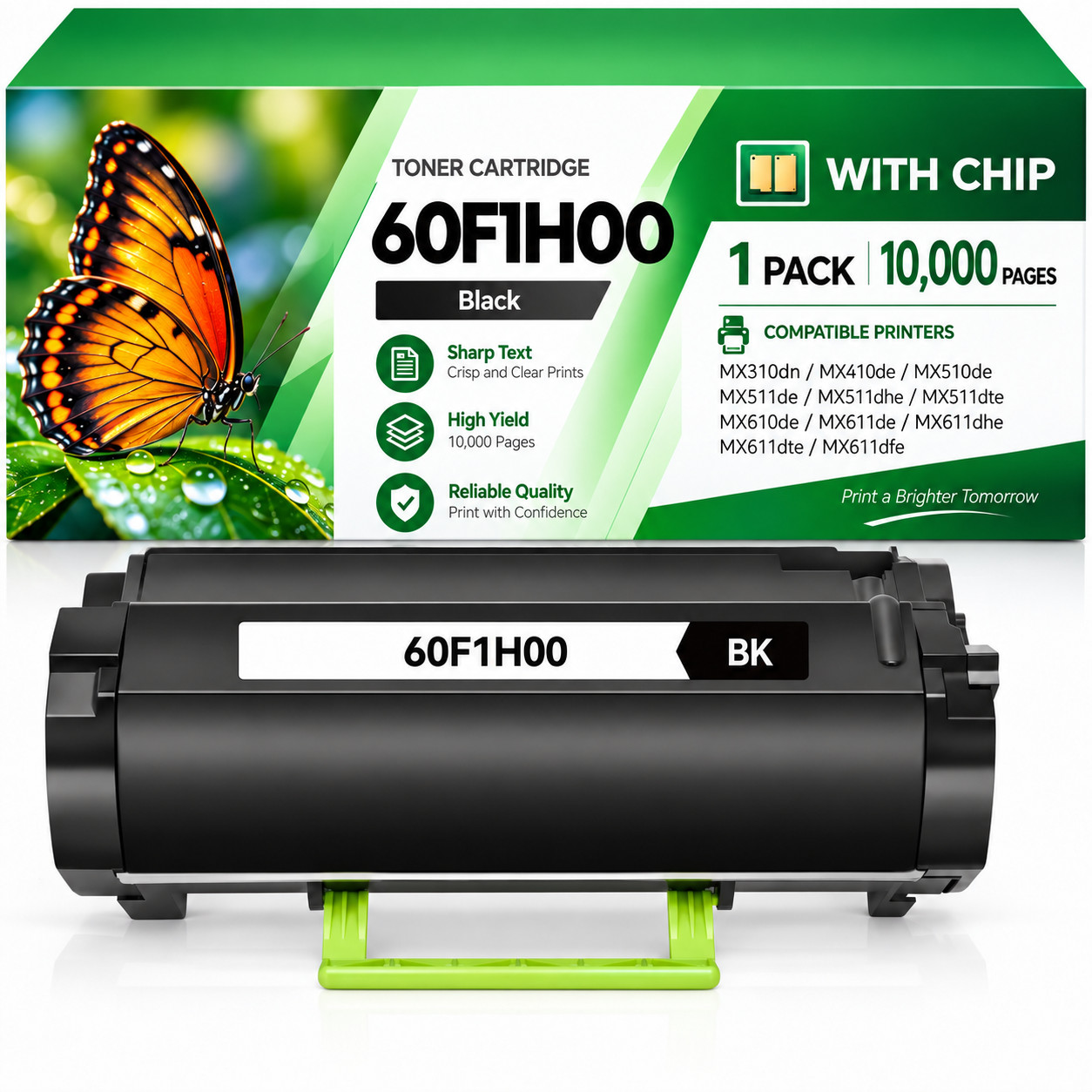 60F1H00 Black Toner Cartridge with chip 1 Pack Compatible For MX310dn MX410de