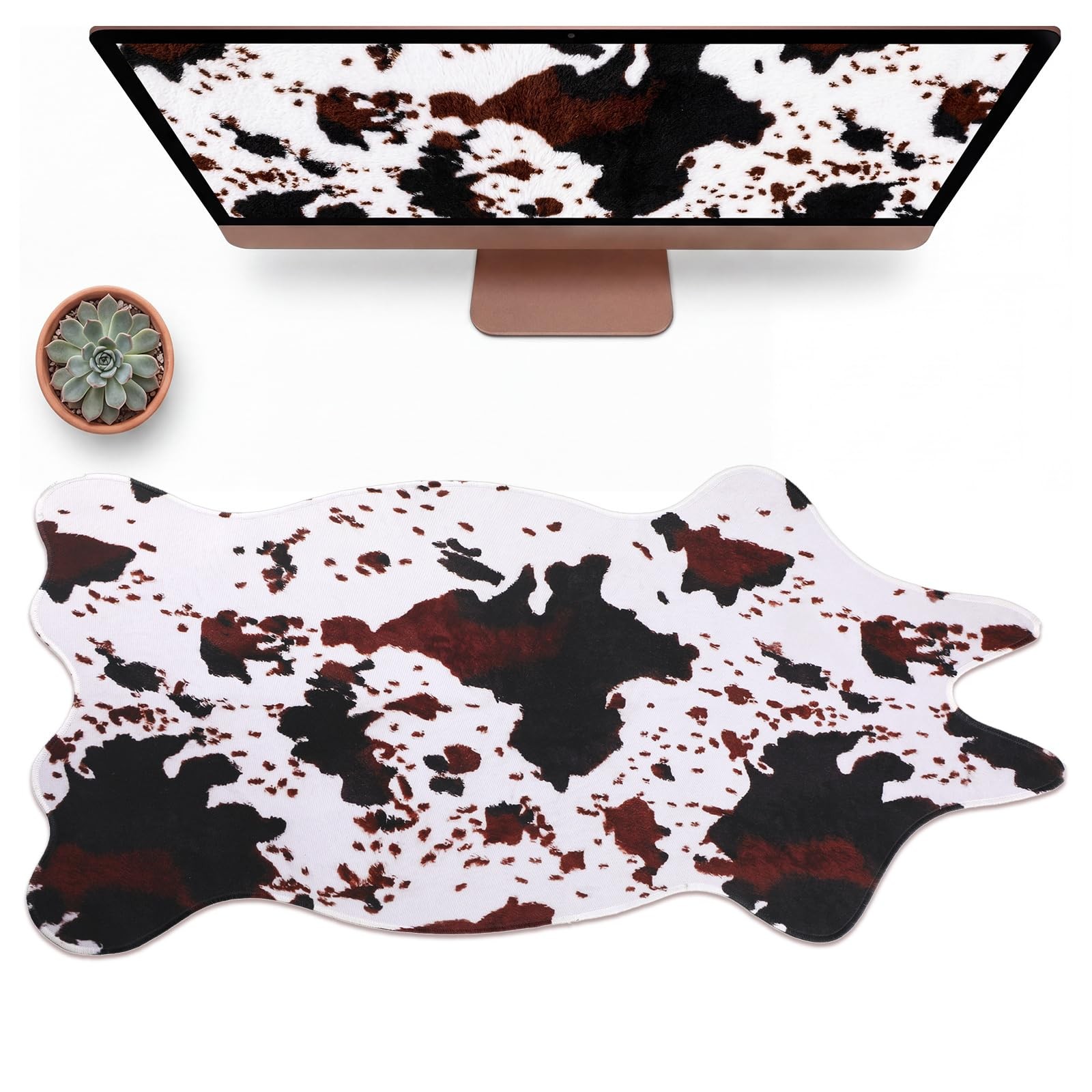 Large Cow Print Desk Mat Cowhide Leather Print Desk Mat Western Cowboy Rug Ga...