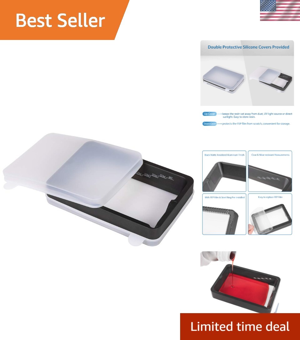 3D Printer Resin Vat Anodized Aluminium with FEP Film & Steel Ring Preinstall...