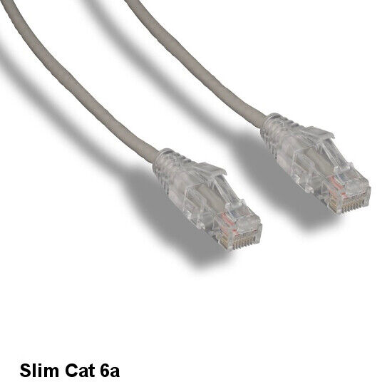Gray 20 feet Ultra Slim Cat6A UTP Patch Cable 28 AWG OD 4.0mm Bare Copper RJ45