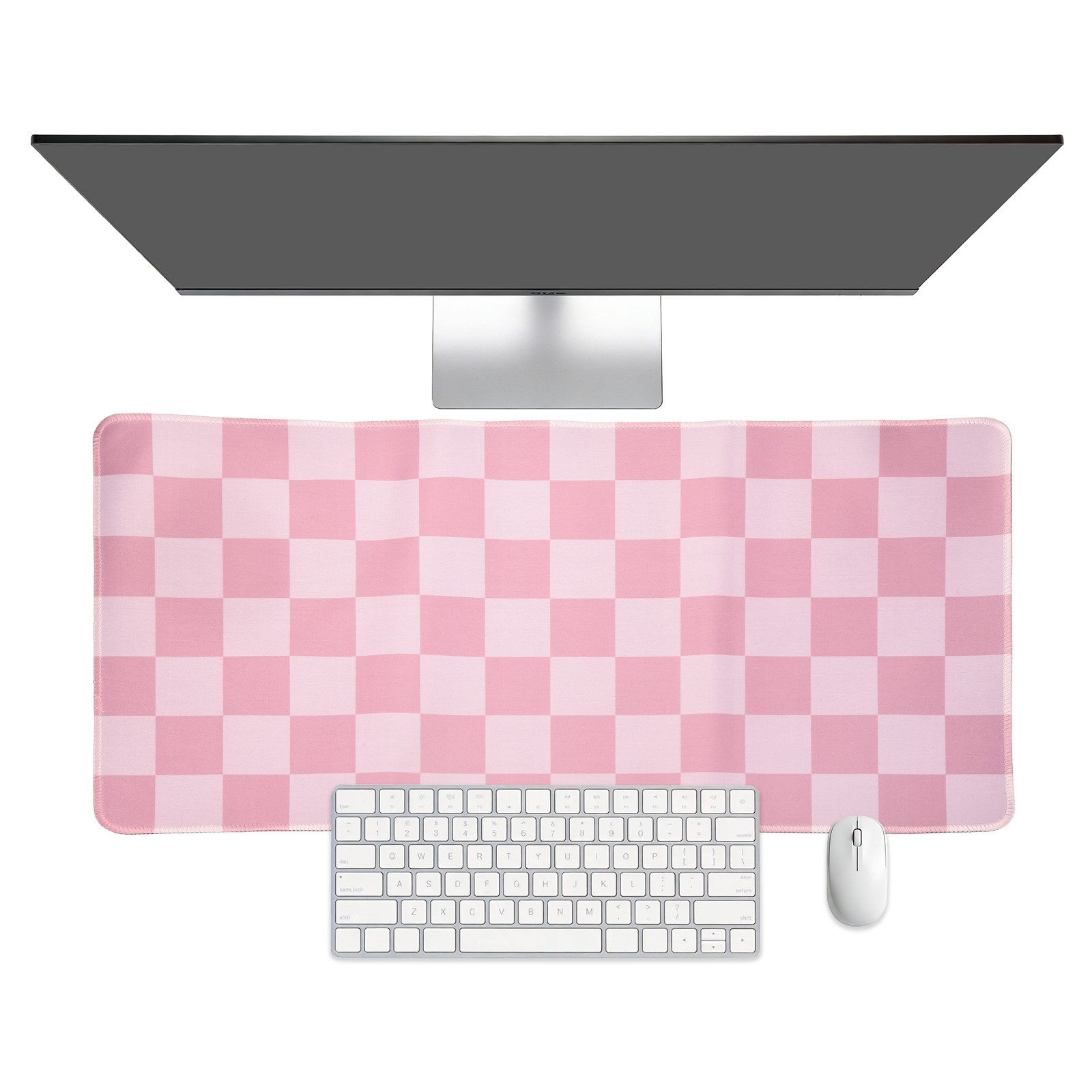 Checkered Desk Mat, 31.5x15.7 Inch Mouse Pad with Non-Slip, Pink