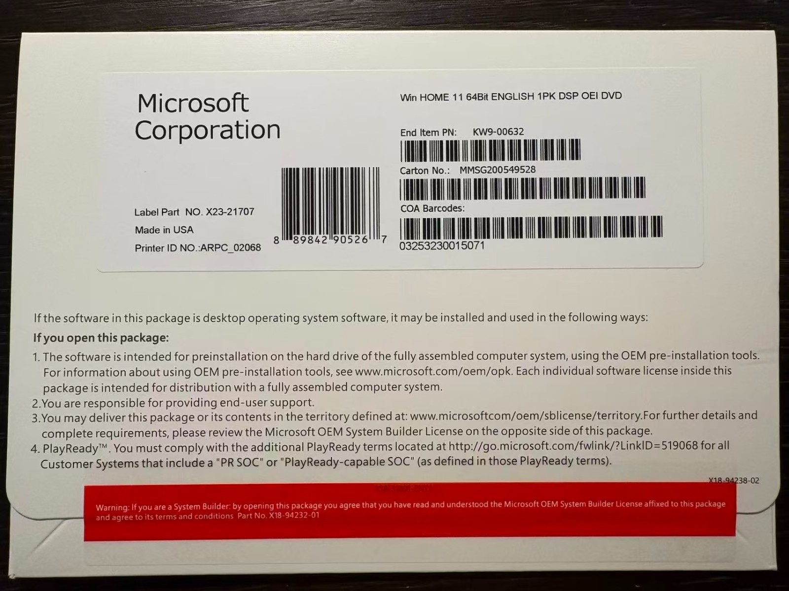 Windows 11 Home 64-Bit DVD and Key 