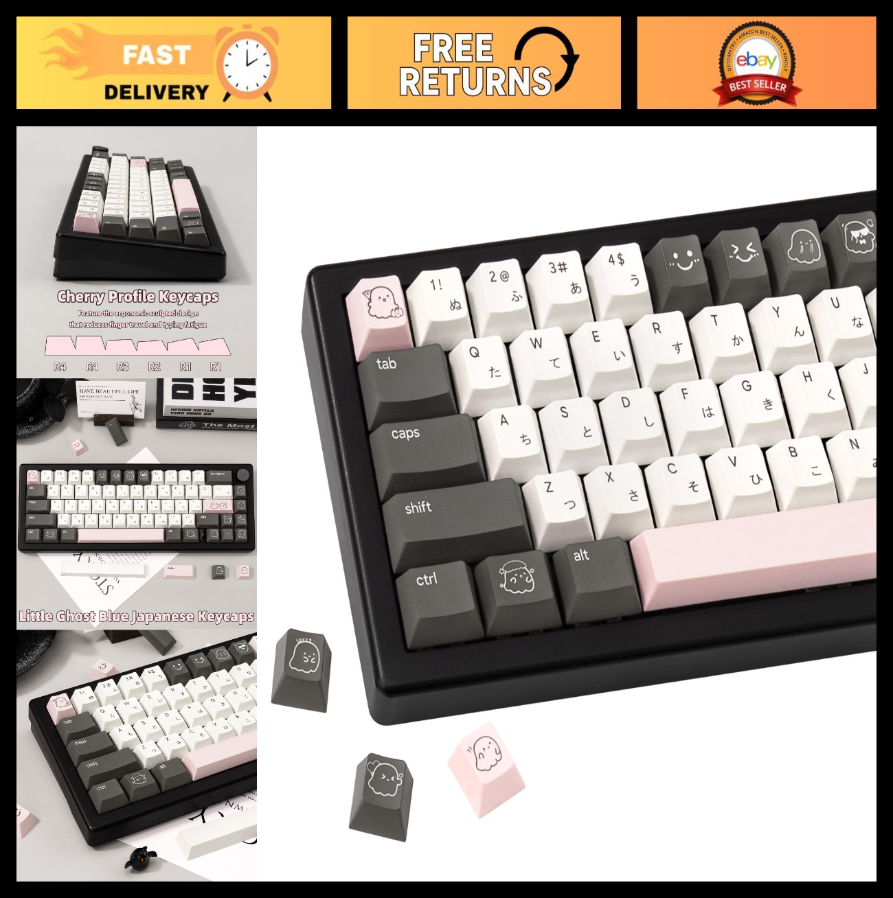 Custom Black & White Japanese Keycaps Set - 134 Dye-Sublimation Cherry Profile f