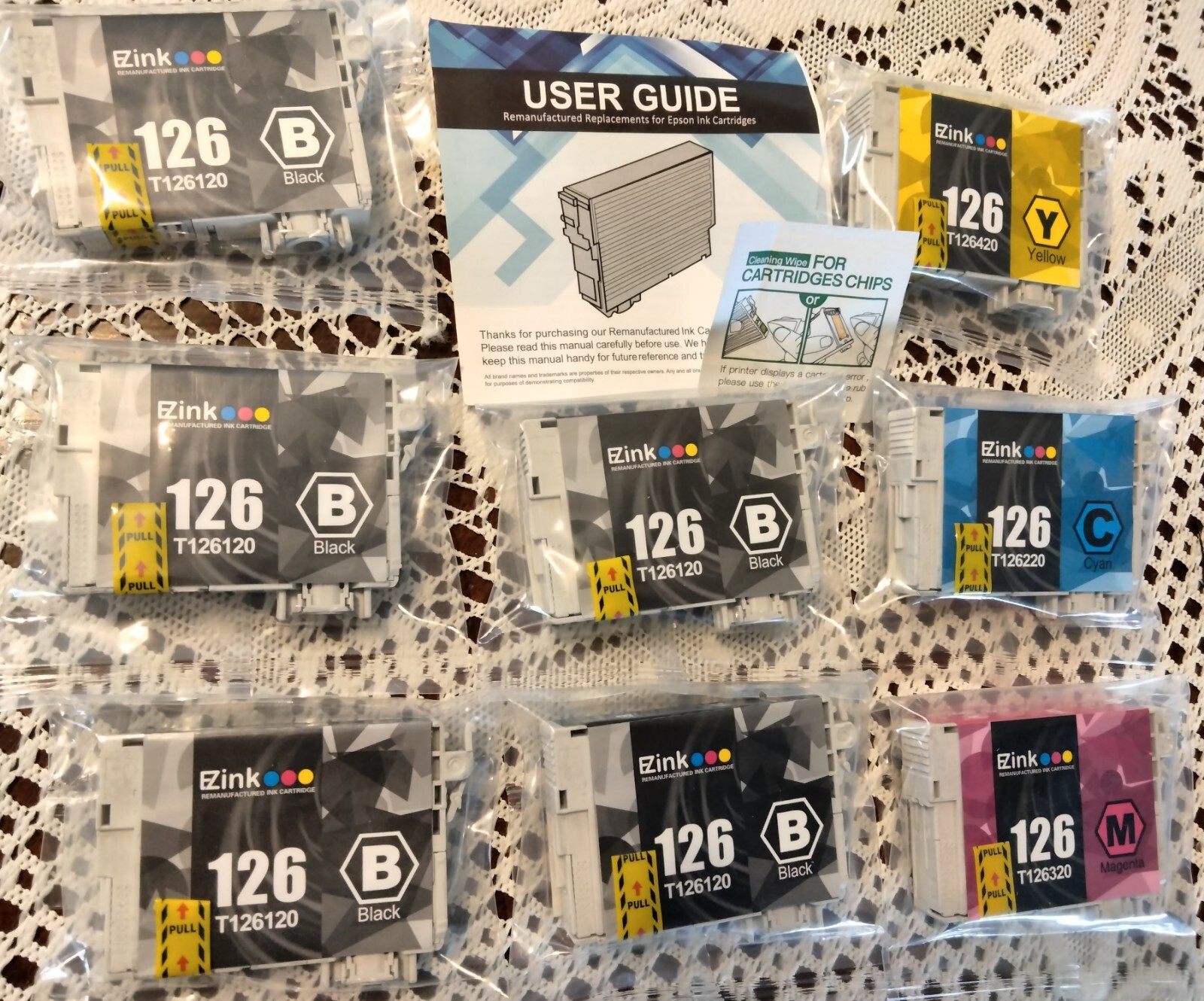 EZINK T126  Eight(8) INK CARTRIDGES For Use With EPSON And WORKFORCE Printers