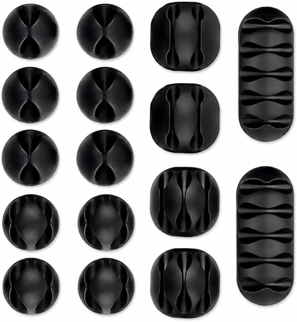 Cable Organizer Clips 16 PCS – High Quality Self Adhesive Cord Holder for Desk,