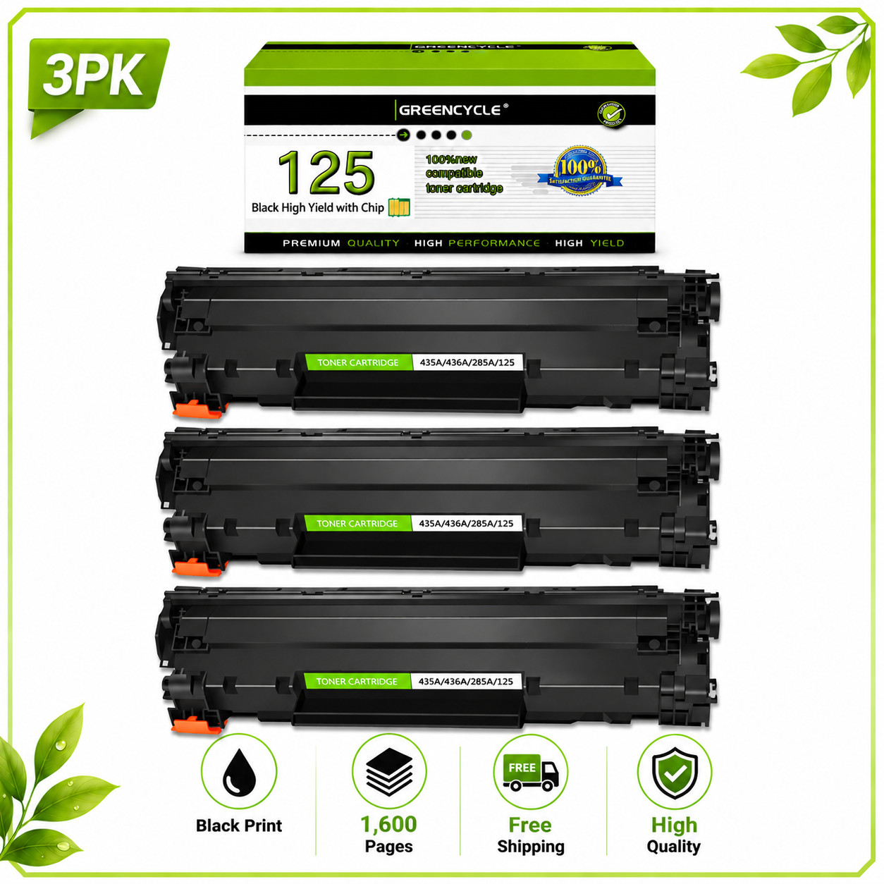 3 Pack 125 Toner Cartridge For Canon 125 ImageClass MF3010 LBP6000 LBP6030w