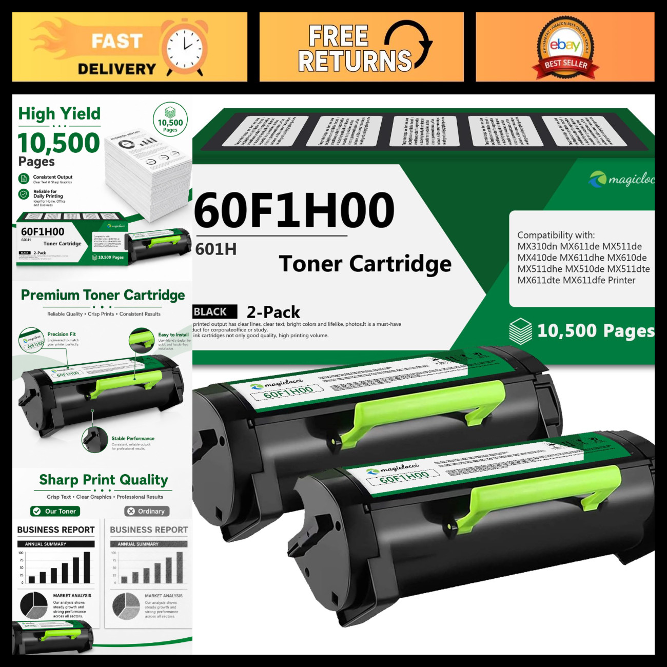 High Yield Black Toner Cartridge 2-Pack for 601H - Compatible, Long-Lasting Prin