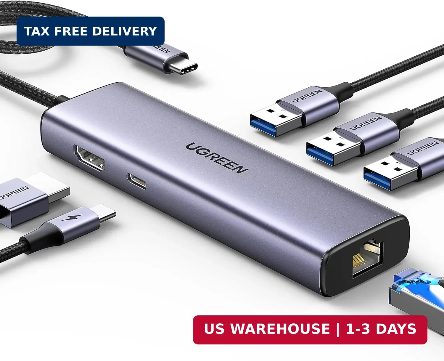 UGREEN Revodok 6 in 1 USB C Hub Gigabit Ethernet Adapter with 4K HDMI