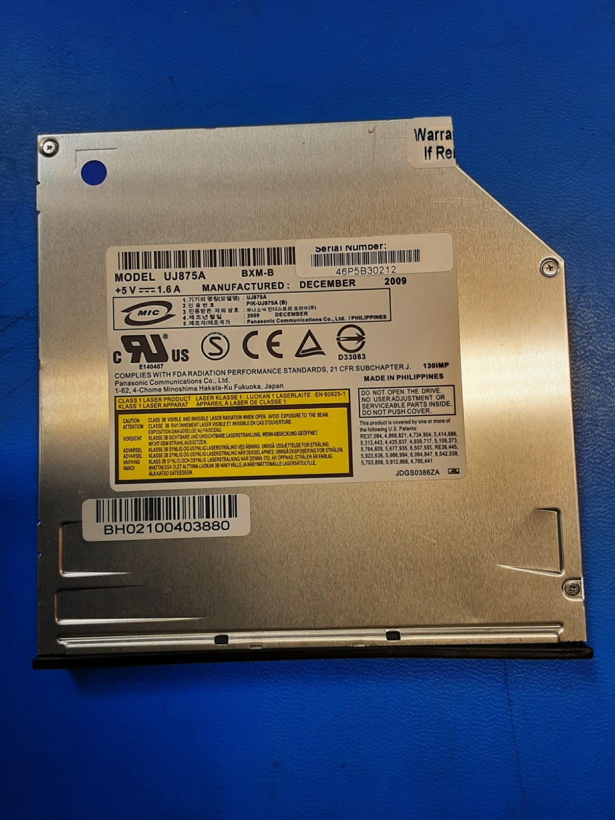 Panasonic UJ875A Slim Slot-Load 8X SATA DVD±RW Drive UJ-875A-PULL UJ875ABXM-B