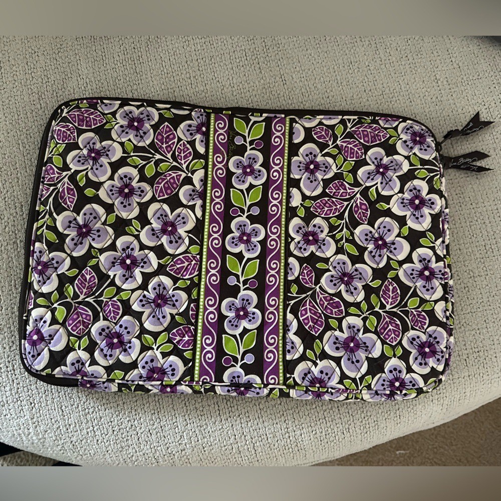 Vera Bradley Plum Crazy Quilted Floral Laptop Sleeve Case Purple Black Green