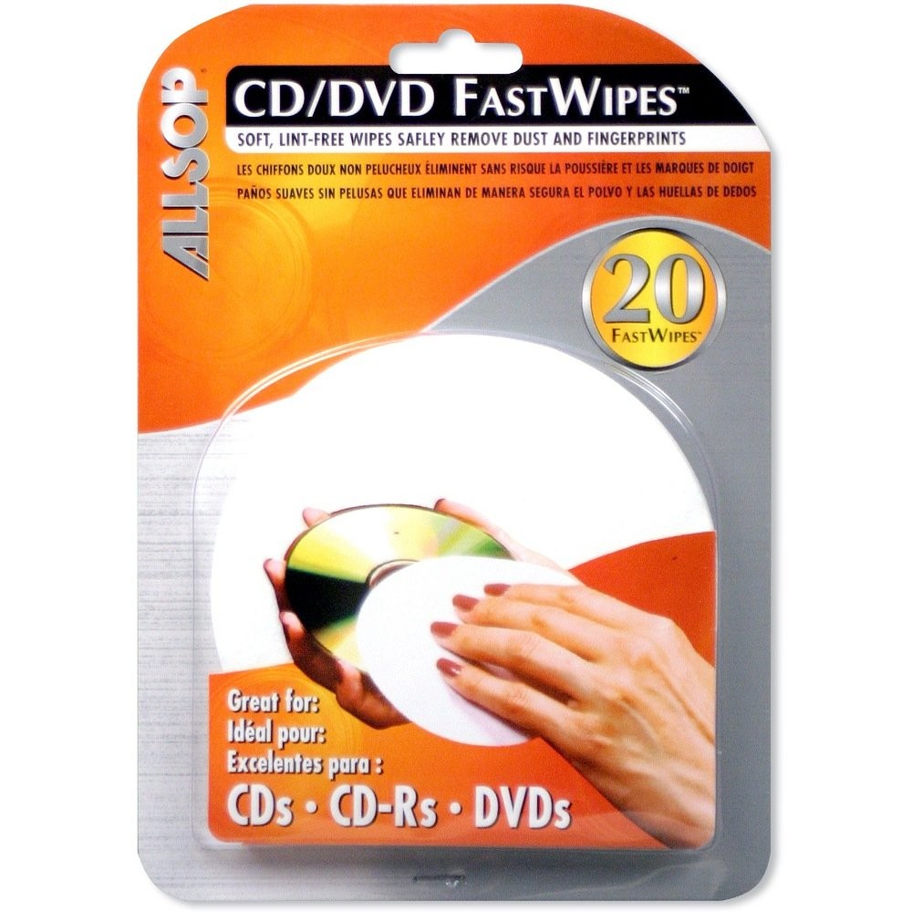 Allsop CD and DVD FastWipes, lint-free wipes for 20 Count (Pack of 1) 