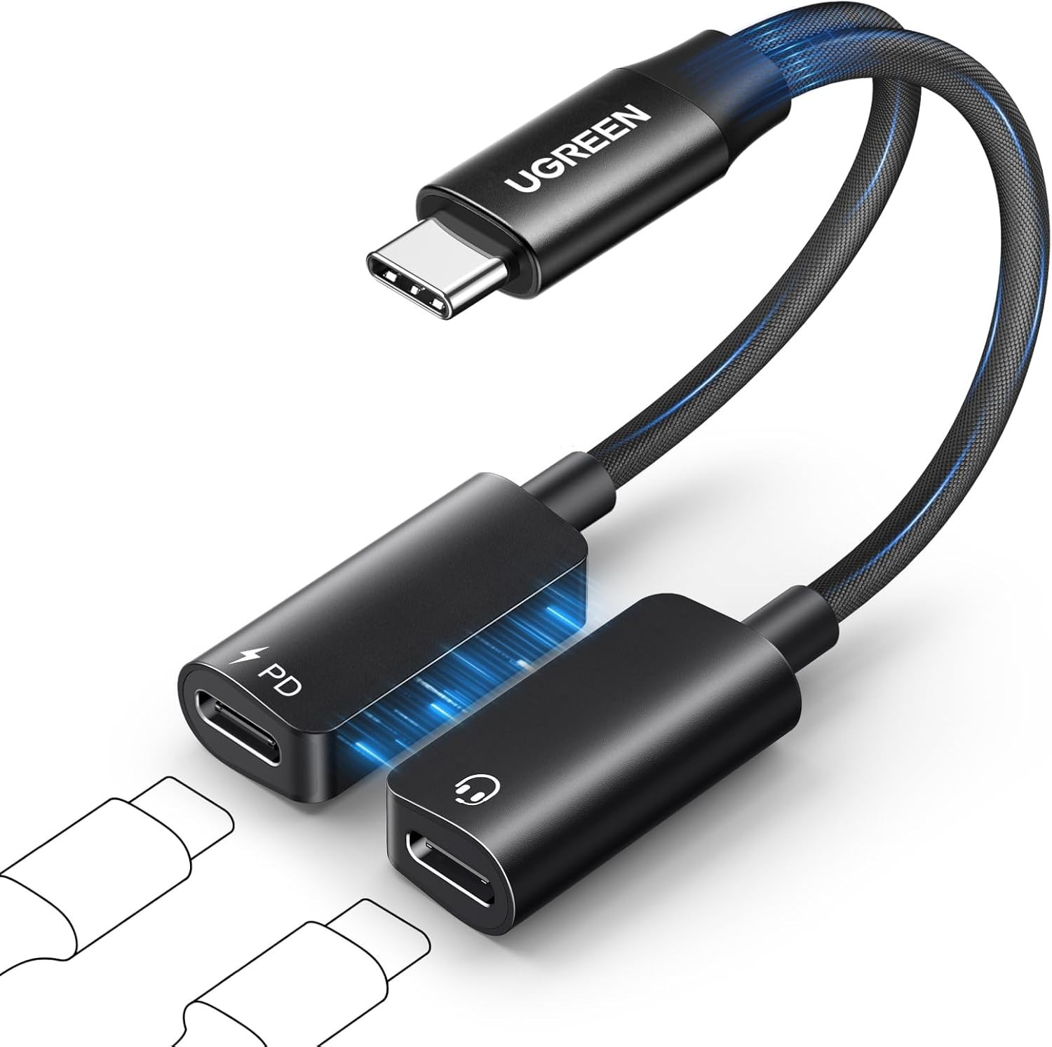 Magnetic USB C Splitter 1 in 2 Out Dual USB C Headphone and Charger Type C