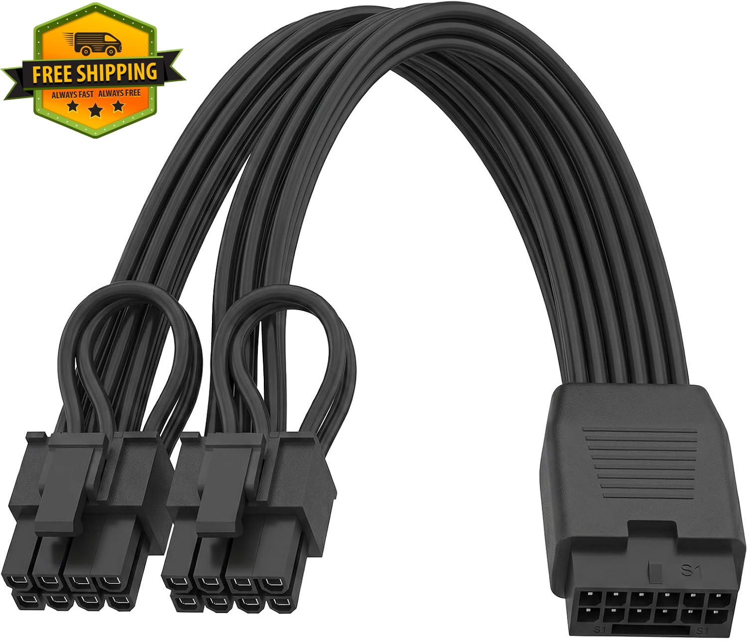 6.8in 16 Pin Female to Dual PCIe 8 Pin Male GPU 12VHPWR Cable Extension