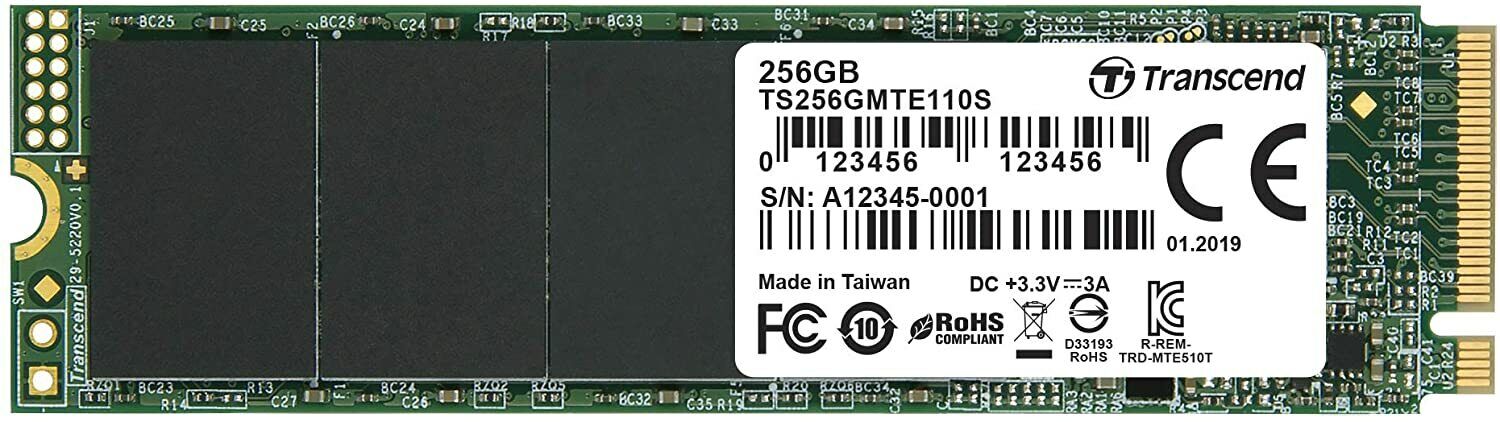 Transcend MTE110S 256 GB NVMe PCIe Gen3 x4 M.2 2280 Internal Solid State Drive 