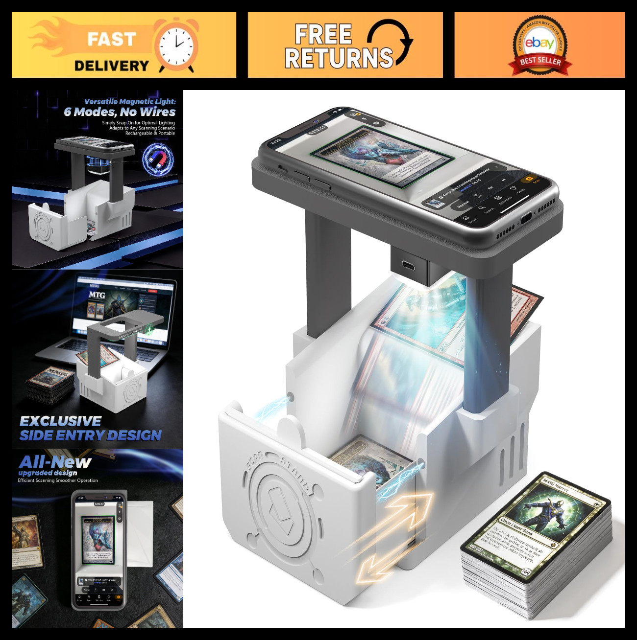 Card Scanner Stand for MTG & TCG - Scan Sleeved/Unsleeved Cards, Phone Holder, R