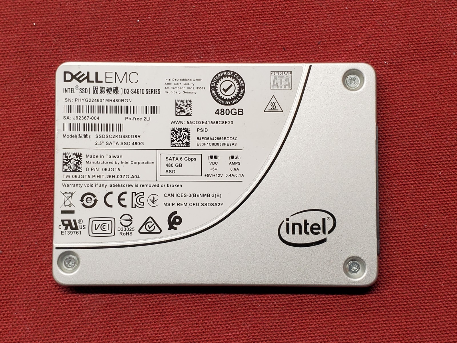 Dell EMC SSDC2KG480G8R 480GB 2.5" SATA SSD 6JGT5 #3288
