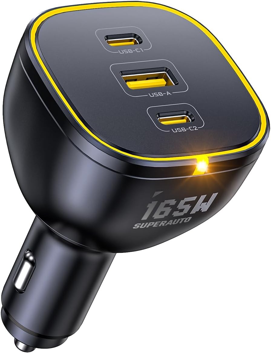 AOHI 165W Car Charger 140W PD 3.1 USB C PPS 45W 3-Port for MacBook iPhone