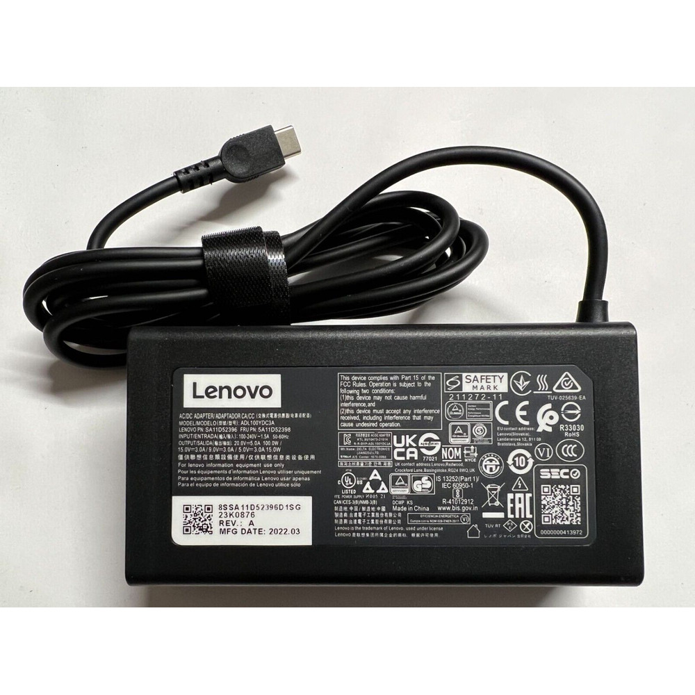 Laptop AC Adapter USB-C 20V 5A 100W ADL100YDC3A SA11D52396 For Lenovo Original
