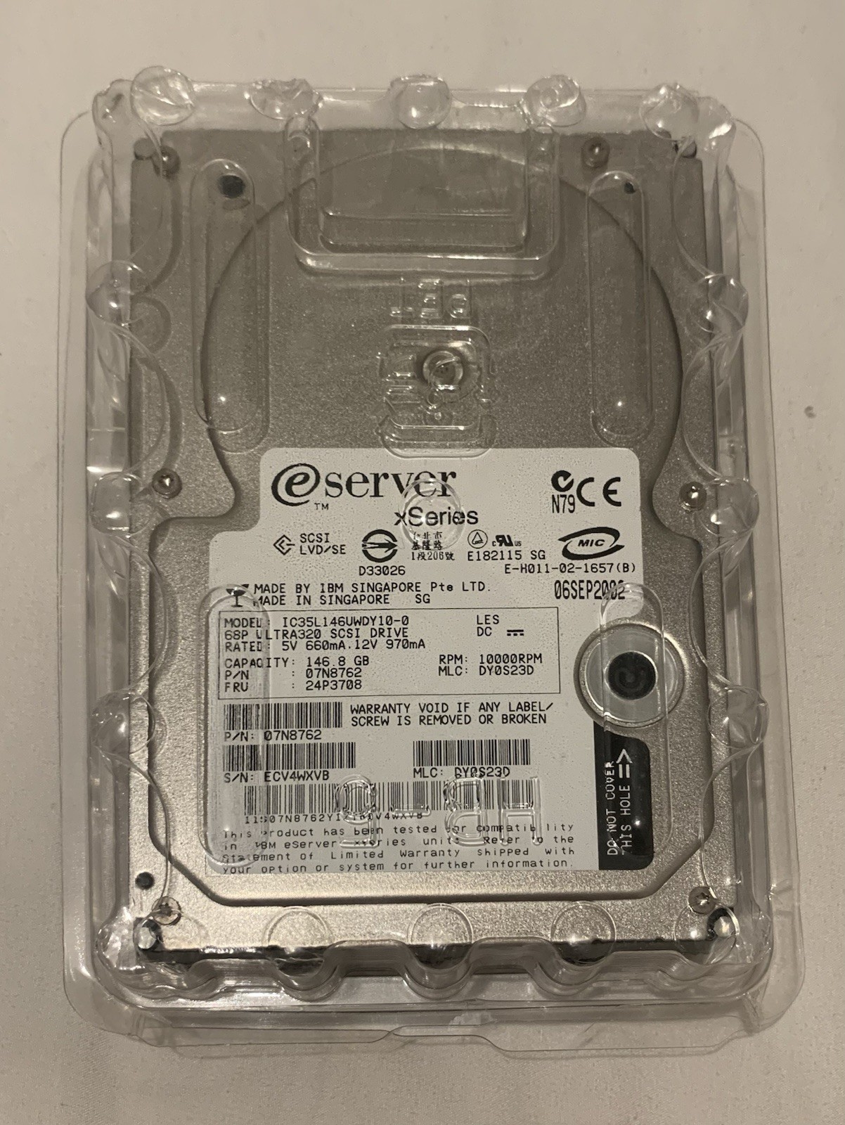 68 Pin HDD - IBM xSeries 07N8762 24P3708 IC35L146UWDY10-0 146 GB U320 SCSI