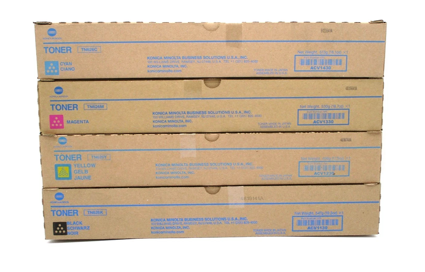 Genuine Konica Minolta TN626K, TN626Y, TN626M, TN626C Color Toner Set New