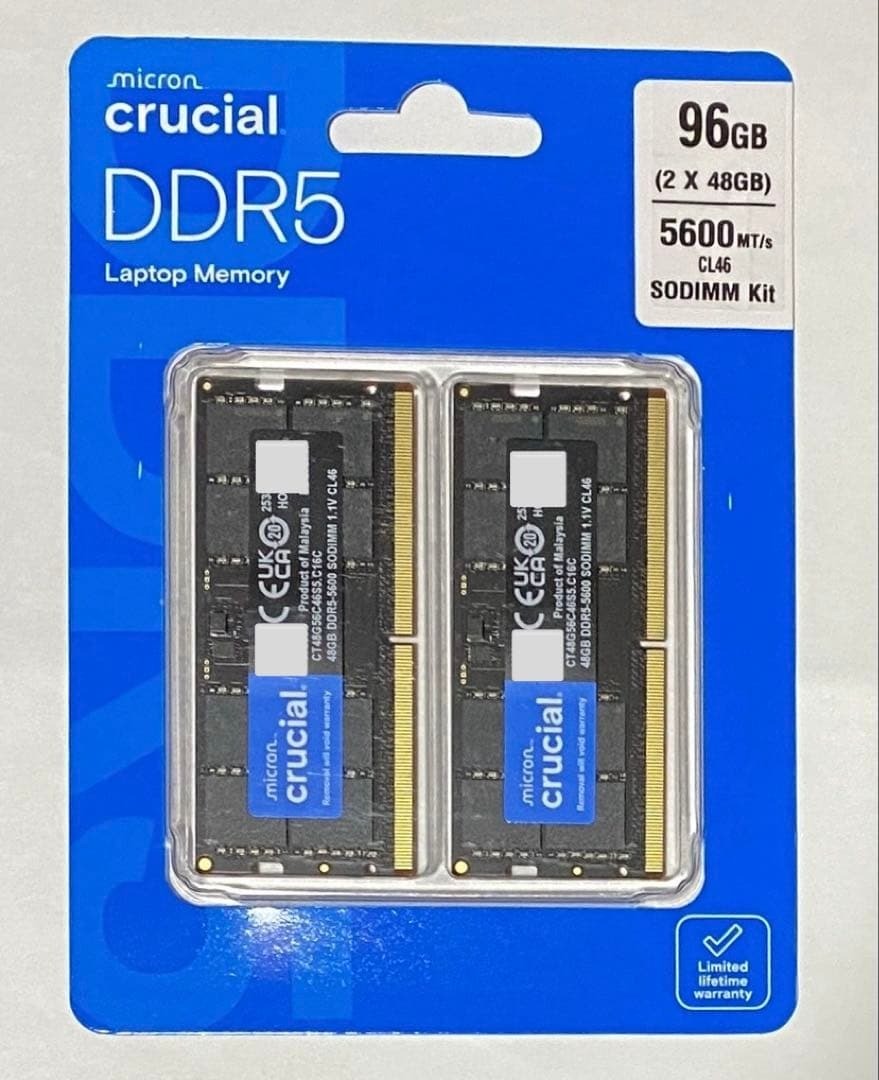 Crucial DDR5 5600 SODIMM 96GB Kit 48GBx2 Laptop CT2K48G56C46S5 Unopen