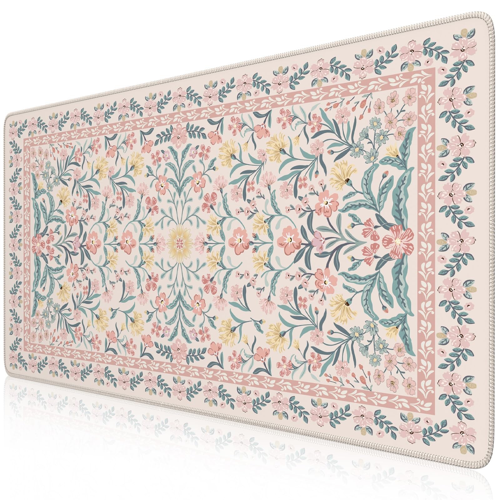 Pink Floral Desk Mat, Desk Pad, XXL Large Mouse Pad, Anti-Slip Big Mousepad w...