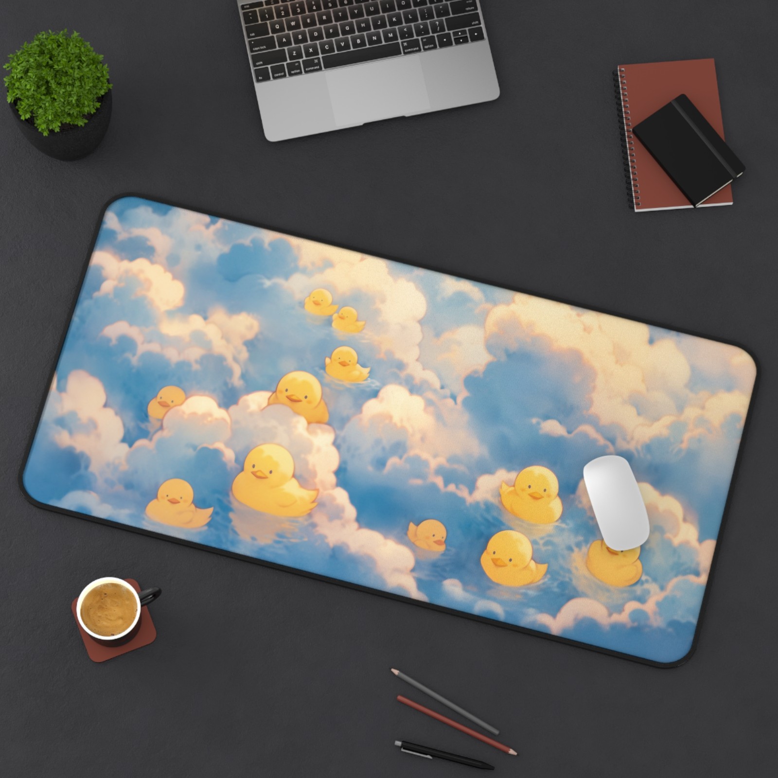 Kawaii Ducks Desk Mat, Cute Office Decor, Clouds Theme Mouse Pad, Cute Mousepad